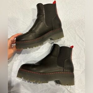 MIA brand black platform boots with red accent detailing. Women’s size 8.